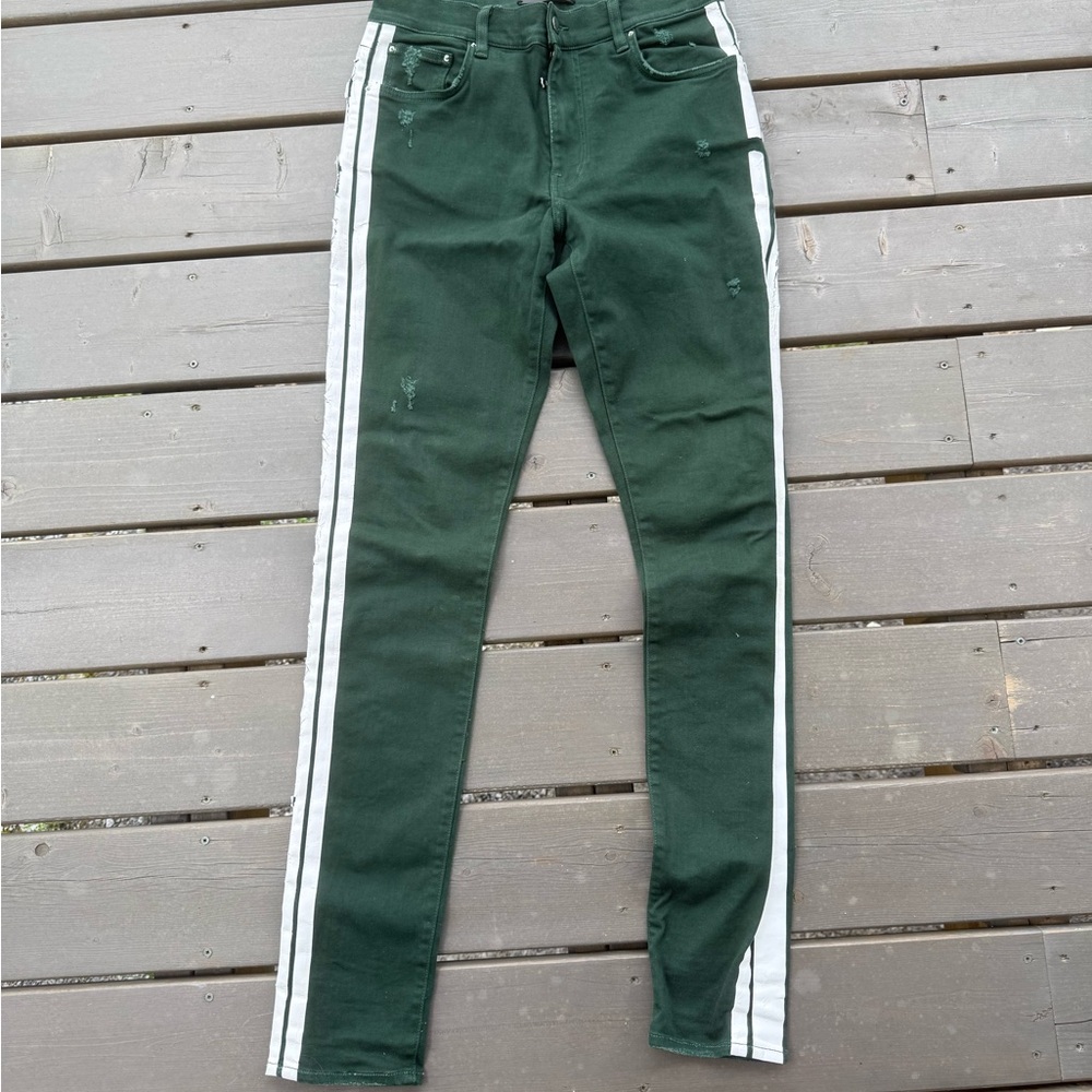 Amiri “Rose Bowl” track jeans- forest green
